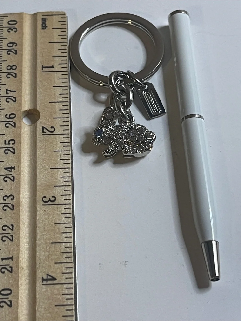 Coach Crystal Bunny Keychain with Logo Tag and Coach Pen